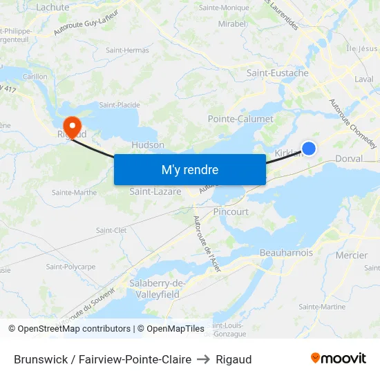 Brunswick / Fairview-Pointe-Claire to Rigaud map