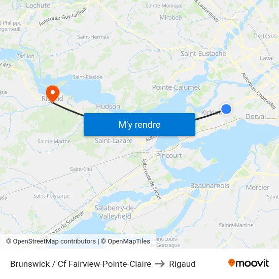 Brunswick / Cf Fairview-Pointe-Claire to Rigaud map