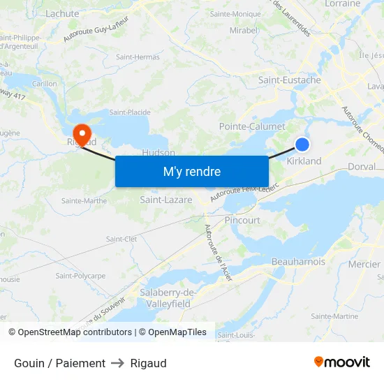 Gouin / Paiement to Rigaud map