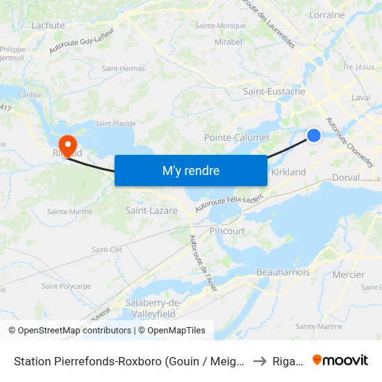 Station Pierrefonds-Roxboro (Gouin / Meighen) to Rigaud map