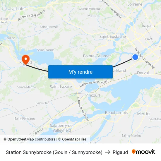 Station Sunnybrooke (Gouin / Sunnybrooke) to Rigaud map