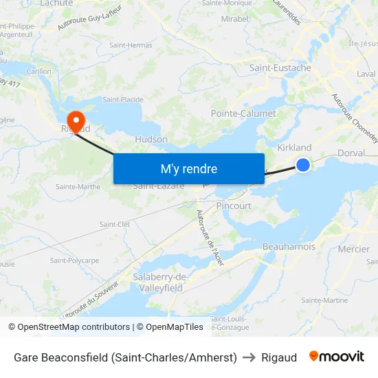 Gare Beaconsfield (Saint-Charles/Amherst) to Rigaud map