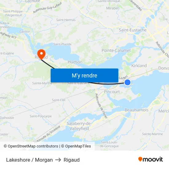 Lakeshore / Morgan to Rigaud map
