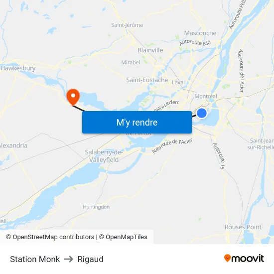 Station Monk to Rigaud map