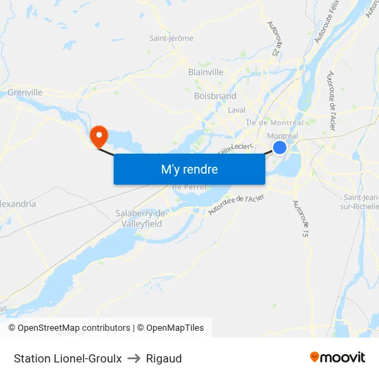 Station Lionel-Groulx to Rigaud map