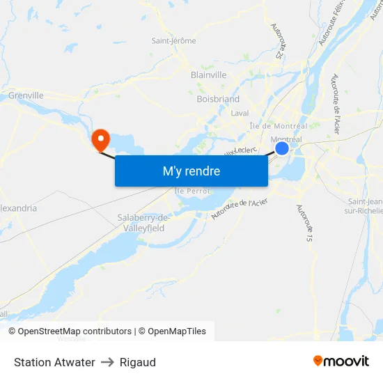 Station Atwater to Rigaud map