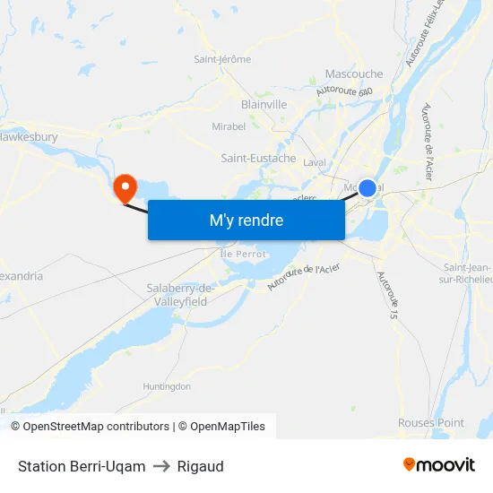 Station Berri-Uqam to Rigaud map