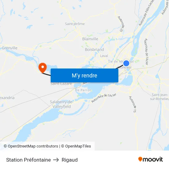Station Préfontaine to Rigaud map