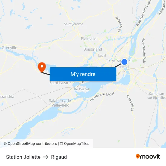 Station Joliette to Rigaud map