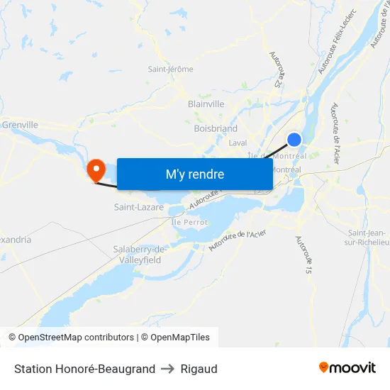 Station Honoré-Beaugrand to Rigaud map