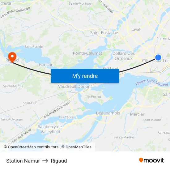 Station Namur to Rigaud map