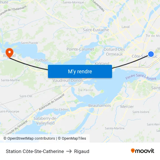 Station Côte-Ste-Catherine to Rigaud map