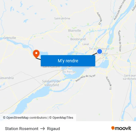 Station Rosemont to Rigaud map