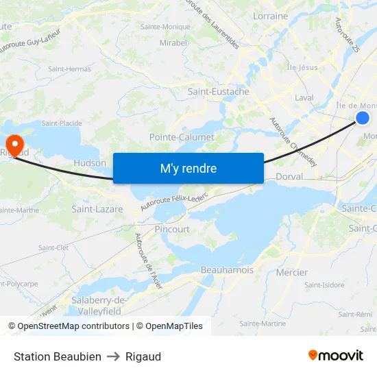 Station Beaubien to Rigaud map