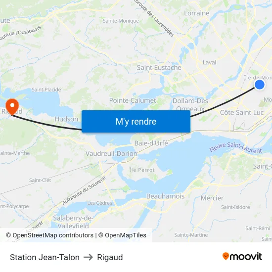 Station Jean-Talon to Rigaud map
