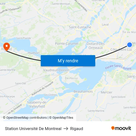 Station Université De Montreal to Rigaud map
