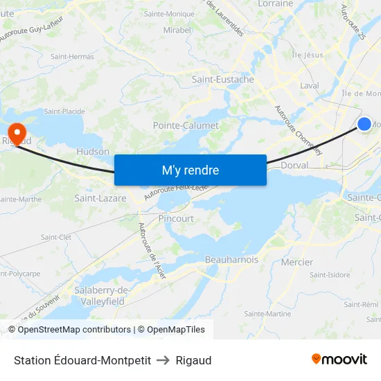 Station Édouard-Montpetit to Rigaud map