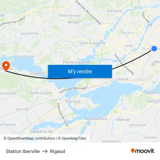Station Iberville to Rigaud map