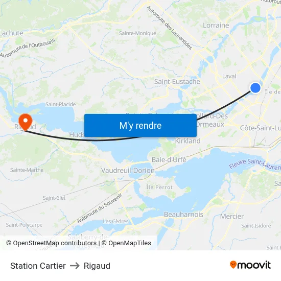 Station Cartier to Rigaud map