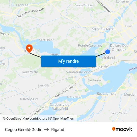 Cégep Gérald-Godin to Rigaud map