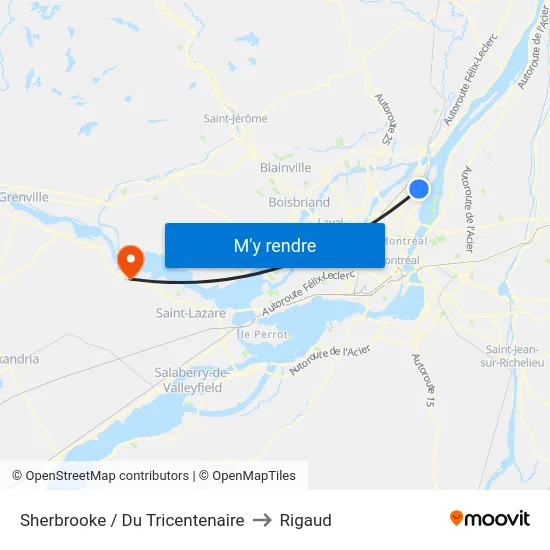 Sherbrooke / Du Tricentenaire to Rigaud map