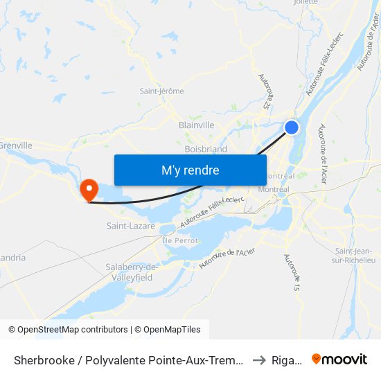 Sherbrooke / Polyvalente Pointe-Aux-Trembles to Rigaud map