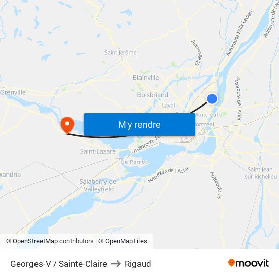 Georges-V / Sainte-Claire to Rigaud map