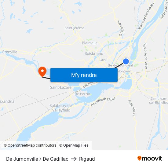 De Jumonville / De Cadillac to Rigaud map