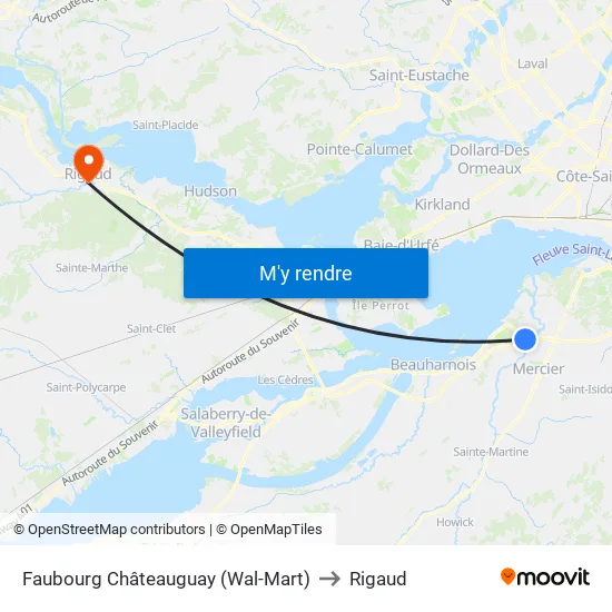 Faubourg Châteauguay (Wal-Mart) to Rigaud map