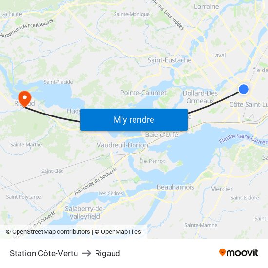 Station Côte-Vertu to Rigaud map