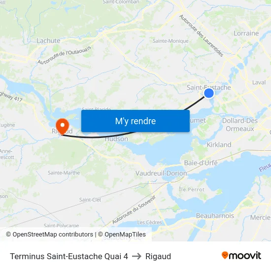 Terminus Saint-Eustache Quai 4 to Rigaud map