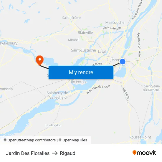 Jardin Des Floralies to Rigaud map