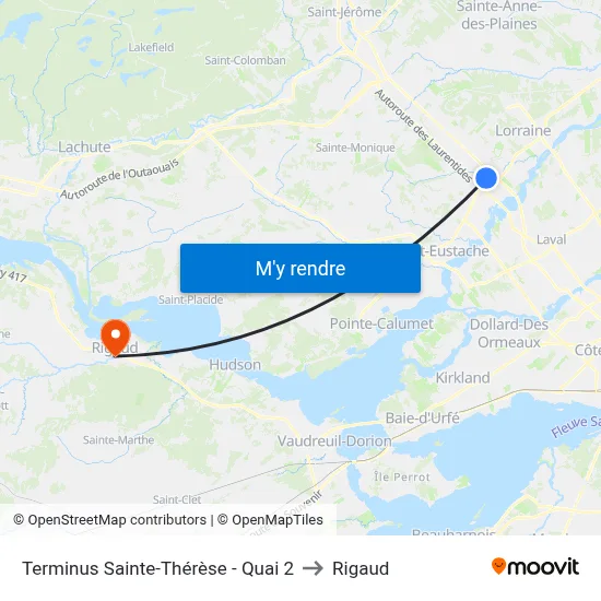 Terminus Sainte-Thérèse - Quai 2 to Rigaud map