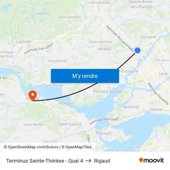 Terminus Sainte-Thérèse - Quai 4 to Rigaud map