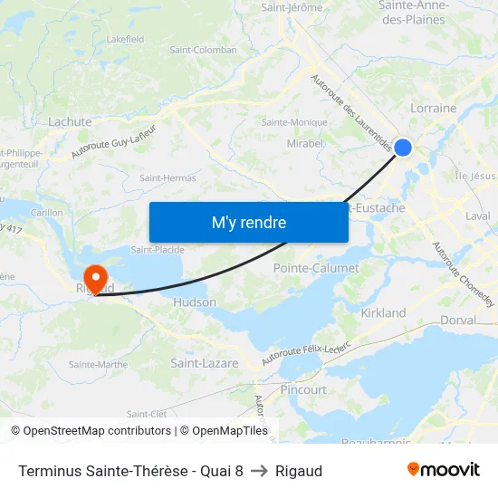 Terminus Sainte-Thérèse - Quai 8 to Rigaud map