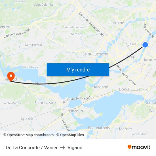 De La Concorde / Vanier to Rigaud map