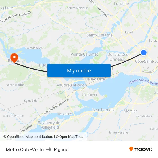 Métro Côte-Vertu to Rigaud map