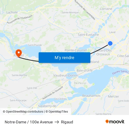 Notre-Dame / 100e Avenue to Rigaud map