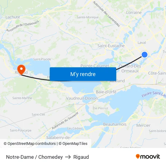 Notre-Dame / Chomedey to Rigaud map