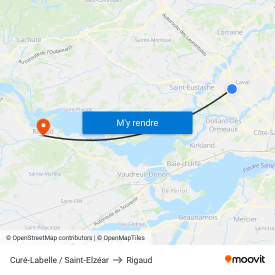 Curé-Labelle / Saint-Elzéar to Rigaud map