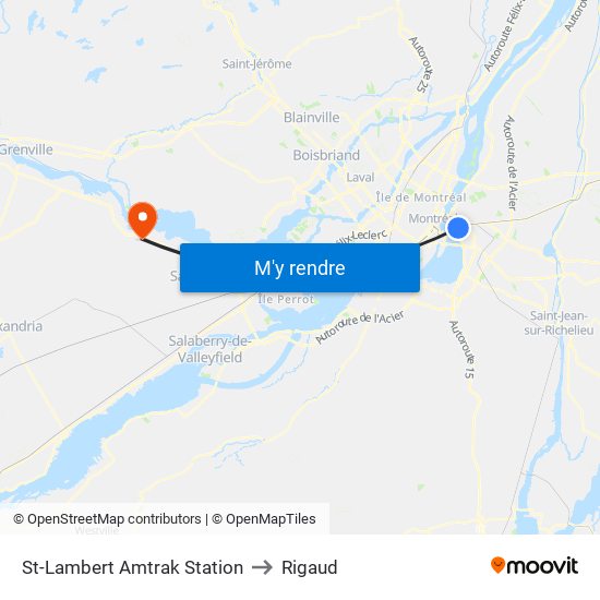 St-Lambert Amtrak Station to Rigaud map