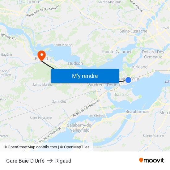 Gare Baie-D'Urfé to Rigaud map