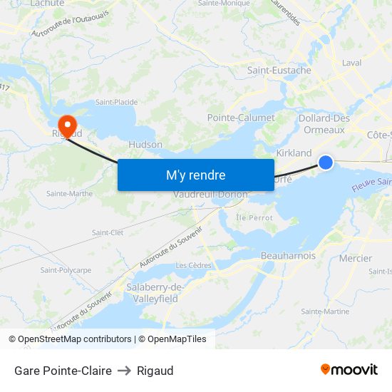 Gare Pointe-Claire to Rigaud map