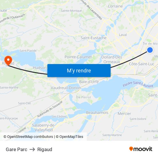 Gare Parc to Rigaud map