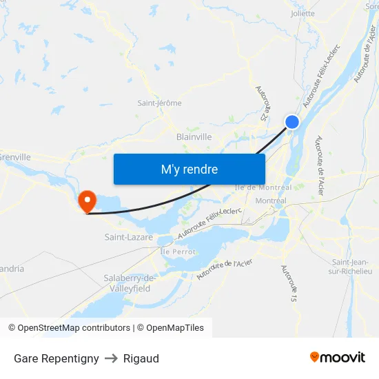 Gare Repentigny to Rigaud map