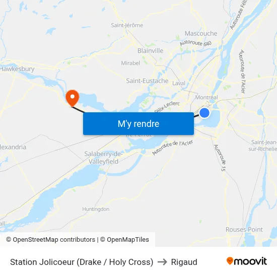 Station Jolicoeur (Drake / Holy Cross) to Rigaud map