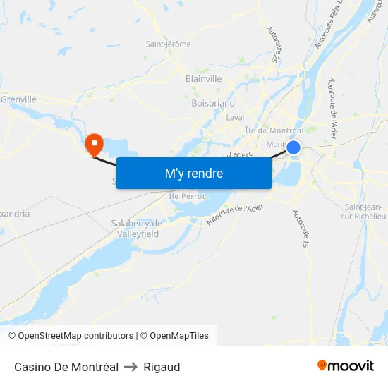 Casino De Montréal to Rigaud map