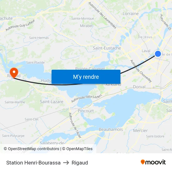 Station Henri-Bourassa to Rigaud map
