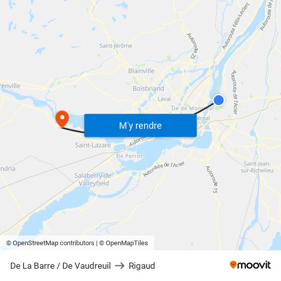 De La Barre / De Vaudreuil to Rigaud map