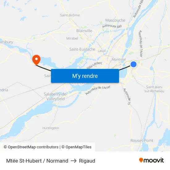 Mtée St-Hubert / Normand to Rigaud map